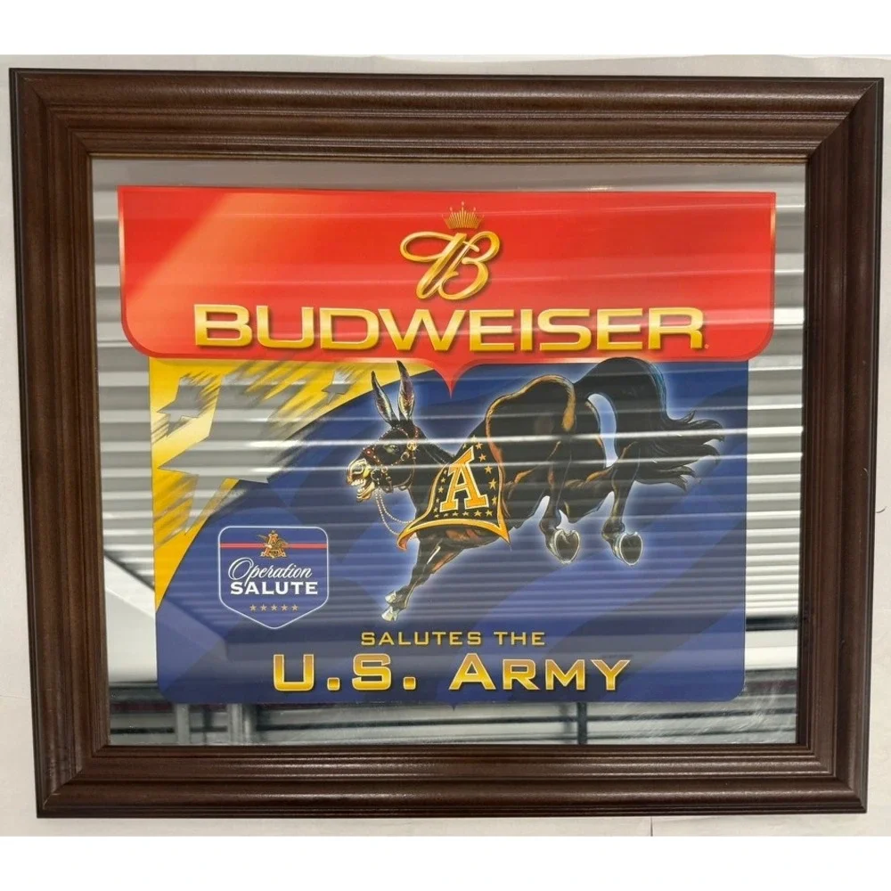 Budweiser Operation Salute US Army Bar Mirror Framed Sign Army Mule Mascot